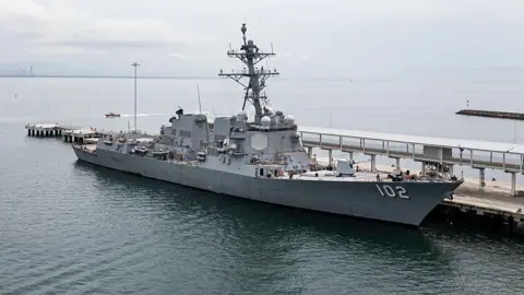 Getty Images A wide shot of a US Navy warship USS Sampson